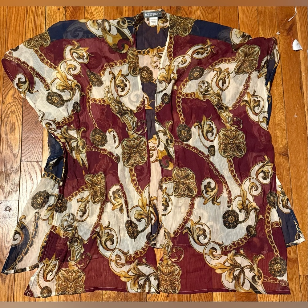 ACCESSORY ST Sheer Kimono Cover Up One Size OS Baroque Chain Burgundy Navy Gold